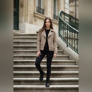 BV Clothing Faux Brown Leather Suede Zipper Front Jacket Sz. L